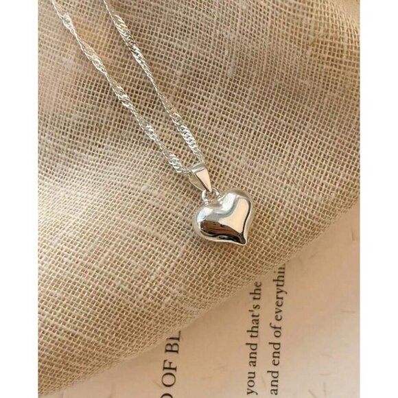 925 Sterling Silver Heart Pendant Necklace With Twisted Chain For Women - Picture 4 of 4